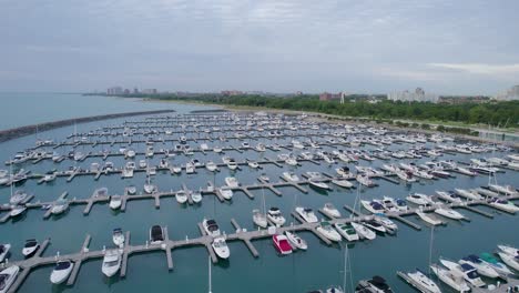 Boats-In-City-Of-Chicago-Harbor-Drone