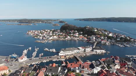 Popular-holiday-destination-in-Norway---Kragero-coastal-town,-drone-view