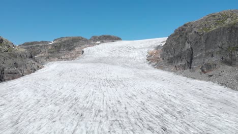 Aerial:-beautiful-glacier-ice-sheet,-frozen-Hardanger-glacier-alpine-landscape