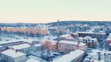 Aerial-dolly-zoom-over-Östersund-city-in-Sweden