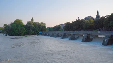 Flood-water-in-the-river-Isar-in-Munich