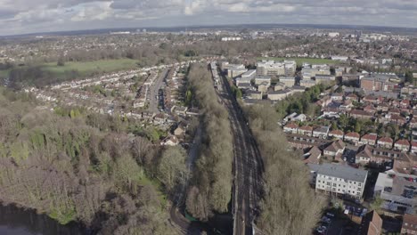 drone-shot-towards-Watford-Metropolitan-line-train-station-suburban-London