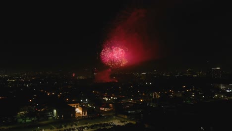 Aerial-of-Houston-4th-of-July-fireworks-at-night