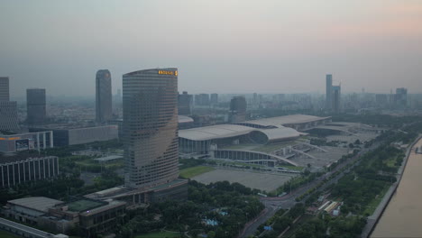 Canton-Fair-complex-at-sunset.-Guangzhou,-Guangdong,-China
