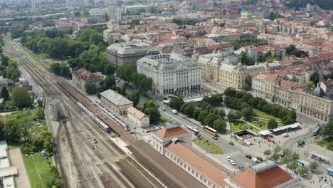 Zagreb-Main-Railway-Station,-Zagreb,-Croatia---aerial-drone-shot