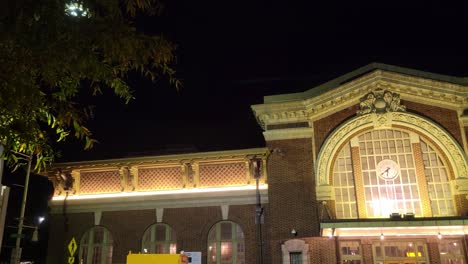 Wide-Pan-Right-of-the-Yonkers-Train-Station-at-Night