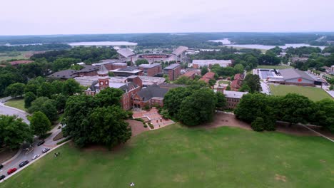 Clemson-University-Campus-Aerial-Push,-Clemson-SC,-Clemson-South-Carolina