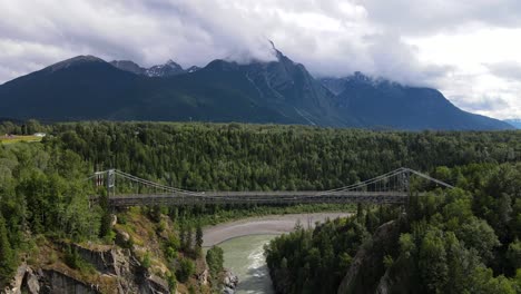 Cinematic-4k-aerial-footage-of-Hagwilget-canyon-bridge-in-northern-British-Columbia-in-summer