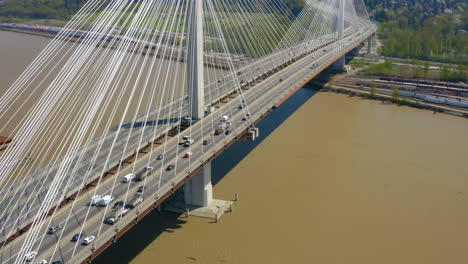 Aerial-view-of-the-spectacular-Port-Mann-Bridge-that-connects-Coquitlam-and-Surrey,-British-Columbia