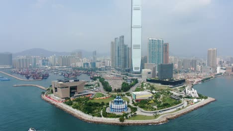 Horizonte-Y-Rascacielos-De-Hong-Kong,-Vista-Aérea