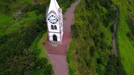 Aerial-View-Of-Chapel-of-Our-Lady-of-Fatima-In-Sao-Vicente,-Madeira,-Portugal