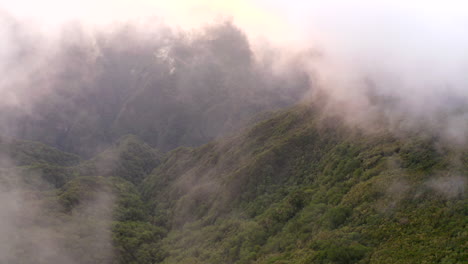 White-Clouds-Over-Lush-Green-Forest-In-Mountains-Of-Madeira-Island-In-Portugal