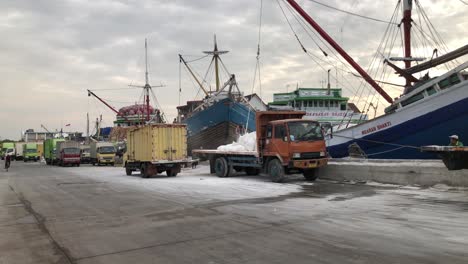 Be--Und-Entladen-Von-LKWs-Im-Hafen