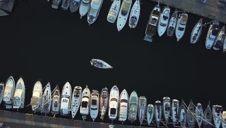 A-boat-sailed-in-the-marina-of-Barcelona