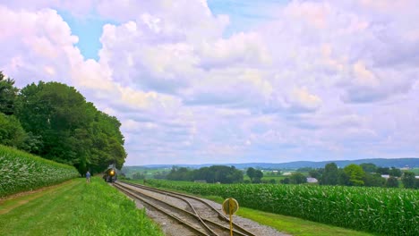 A-View-of-an-Antique-Passenger-Steam-Train-Passing-Thru-Corn-Fields-Blowing-Smoke-on-a-Summer-Day