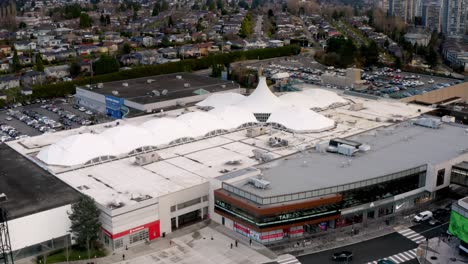 Aerial-View-Of-Brentwood-Town-Centre-Shopping-Mall-In-Burnaby,-Canada