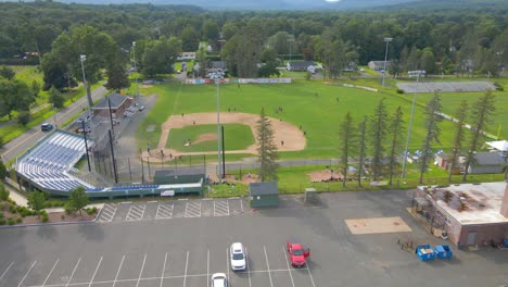 Fly-around-a-baseball-field-on-a-sunny-day-on-a-drone