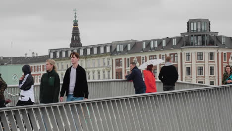 People-At-The-Pedestrian-Bridge-In-Copenhagen,-Denmark-At-Daytime