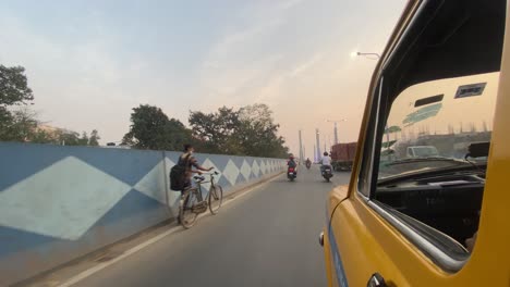 POV-shot-from-Taxi-of-newly-constructed-Jai-hind-bridge-which-was-built-after-Majerhat-bridge-collapsed-in-Behala,-Kolkata,-India
