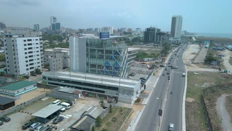 Victoria-Island-Lagos,-Nigeria---20-Feb-2022:-Drone-view-of-Number-One,-an-office-building-in-Victoria-Island