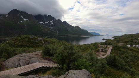 4k-cinematic-time-lapse-shot-of-Sildpollneset-Peninsula-in-Austnesfjorden-with-Higravtind-,-Austvågøya-Island,-Lofoten-Archipelago,-Norway