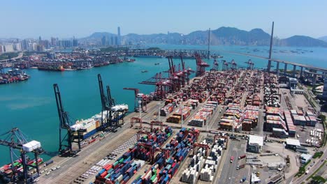 Commercial-port-terminal-of-Hong-Kong,-Aerial-view