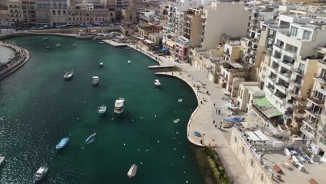 Aerial-view-of-Spinola-Bay-in-St-Julien,-Malta-Island