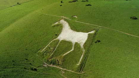 Alton-Barnes-tourist-attraction-white-horse-chalk-figure-countryside-landmark-aerial-view-top-down-orbit-right