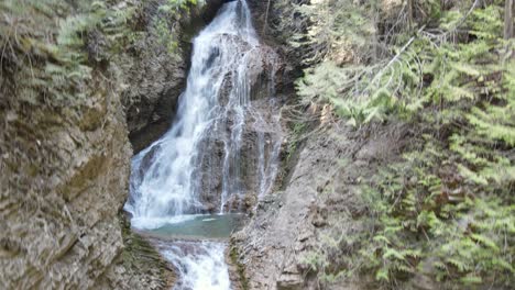 Margaret-Falls-cascading-down-a-lush,-mountain-forest-in-the-stunning-Herald-Provincial-Park-in-British-Columbia,-Canada