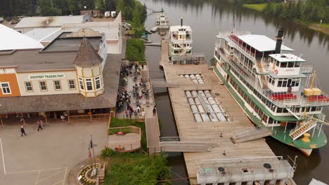 4K-Drone-Video-of-Riverboat-Discovery-on-Chena-River-in-Fairbanks,-AK-during-Summer-Day