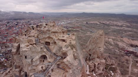 Ancient-town-and-a-castle-of-Uchisar-dug-from-a-mountains-,-Cappadocia,-Turkey