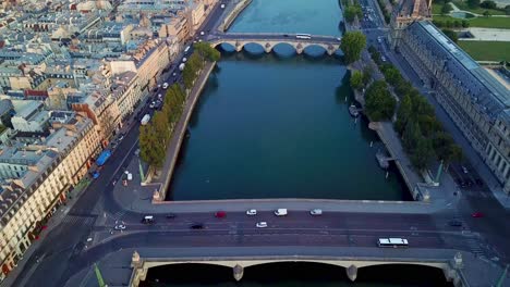 Drone-camera-tilt-view-from-Pont-du-Carrousel-bridge-to-west