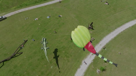 Slow-motion-aerial-footage-of-giant-kites-in-Chattanooga,-TN