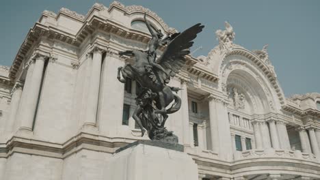 Pegasus-Statue-and-Bellas-Artes-Palace-in-Mexico-city---Orbit-Shot