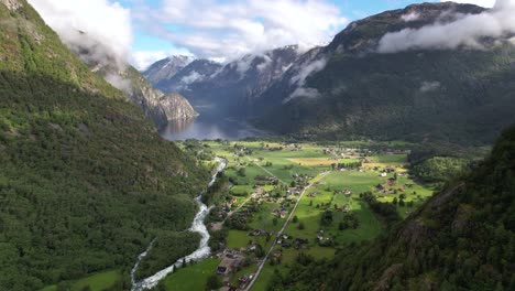 Aerial-Flying-Through-Valley-Of-Ovre-Eidfjord-located-at-the-southern-end-of-the-lake-Eidfjordvatnet