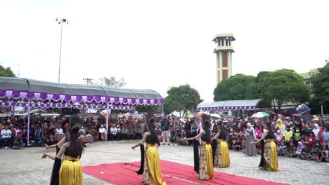 Traditional-dance-performance-at-the-opening-ceremony-of-the-Creative-Economy-Village-in-Gegesik-Village,-Cirebon,-West-Java-in---Indonesia