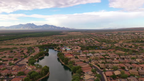 Arizona-living,-residential-real-estate-community-in-Southern-Arizona-with-aerial-view-of-Santa-Rita-Mountains