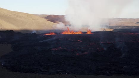 Meradalir-valley-fissure-volcano-eruption-in-Iceland,-2022-news,-aerial