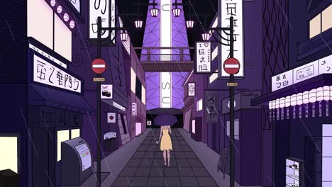 Mädchen-Im-Regen-Auf-Den-Straßen-Japans