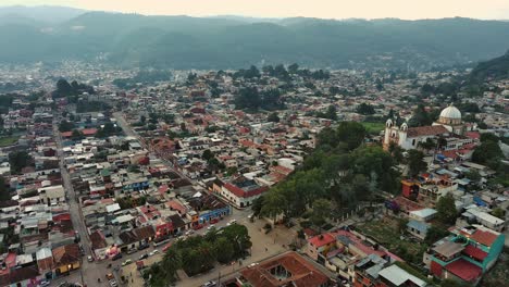 Drone-Aerial-San-Cristobal-de-Las-Casas-Chiapas-Mexico-mountainous-City-Top-View