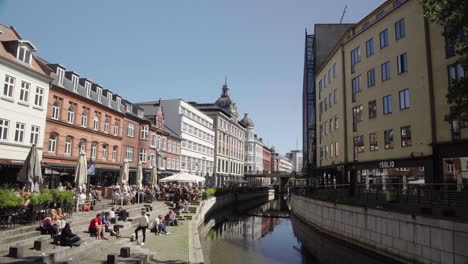 Aarhus-Denmark-City-Centre-on-a-busy-day-with-many-pedestrians-on-a-Sunny-Day-in-Summer-4K