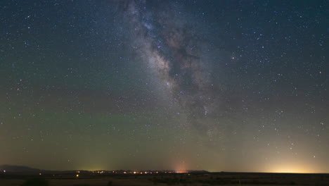 Milky-Way-Timelapse-moving-across-sky-over-grasslands-in-Sonoita,-Arizona