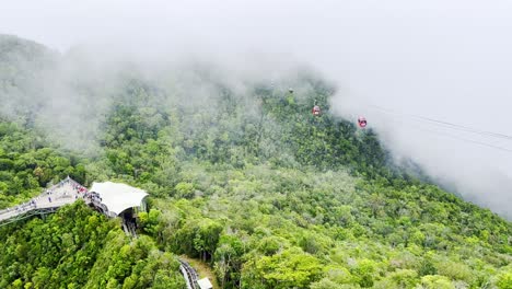 A-drone-shot-of-cable-cars-moving-over-the-lush-green-mountains-in-Langkawi