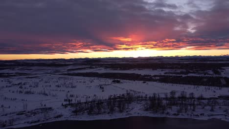 Winter-sunset-drone-footage-of-Alberta's-snowy-prairies