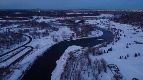Drone-footage-of-scenic-winter-frozen-river