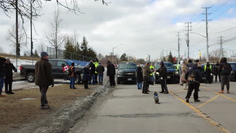 Protestors-and-people-at-the-Freedom-Convoy-in-Windsor-Ontario,-Canada