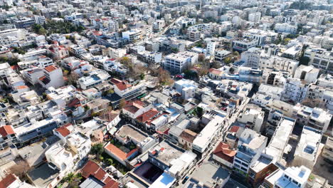 Drone-footage-of-Marousi,-a-suburb-in-the-north-of-Athens,-Greece