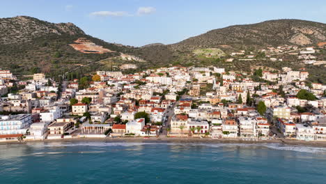 Aerial-footage-around-the-beach-of-Tolo-village-in-the-Peloponnese,-Greece