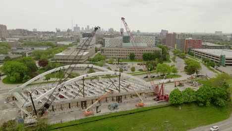 Second-Avenue-Network-Tied-Arch-over-I94-freeway-in-construction,-Detroit,-Michigan,-USA