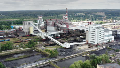 Aerial-view-of-coal-mine-in-Silesia-region-in-Poland,-Europe